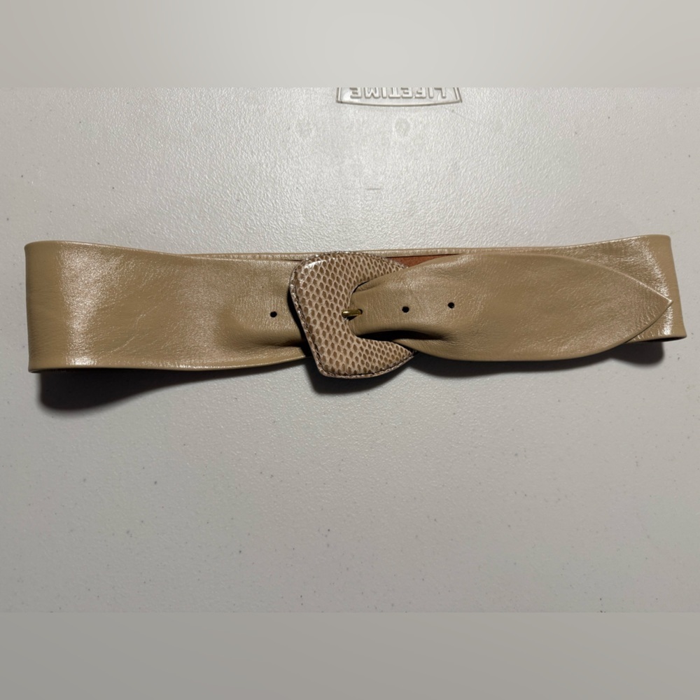 VTG 70s 80s Tan Leather Cinch Belt No Size Snakeskin Soft Retro Artsy